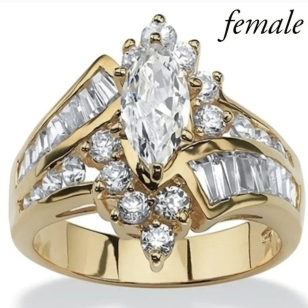 New Pear Cut CZ Engagement Ring Gold Tone Bridal Ring Statement Wedding T1B1A